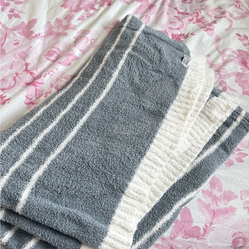Gray and White Striped Barefoot dreams blanket
